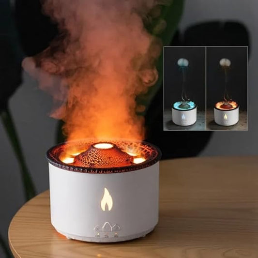 Volcano Flame Diffuser & Humidifier – Dual Mist Aromatherapy Machine with Remote, LED Lights, Auto Shut-Off | Home & Office Use