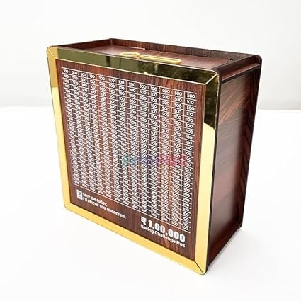 Wooden Landscape Money Box – ₹1,00,000+ Savings Challenge Piggy Bank | Smart Reusable Cashbox with Goal Cards, Clear Panel & Detachable Lid