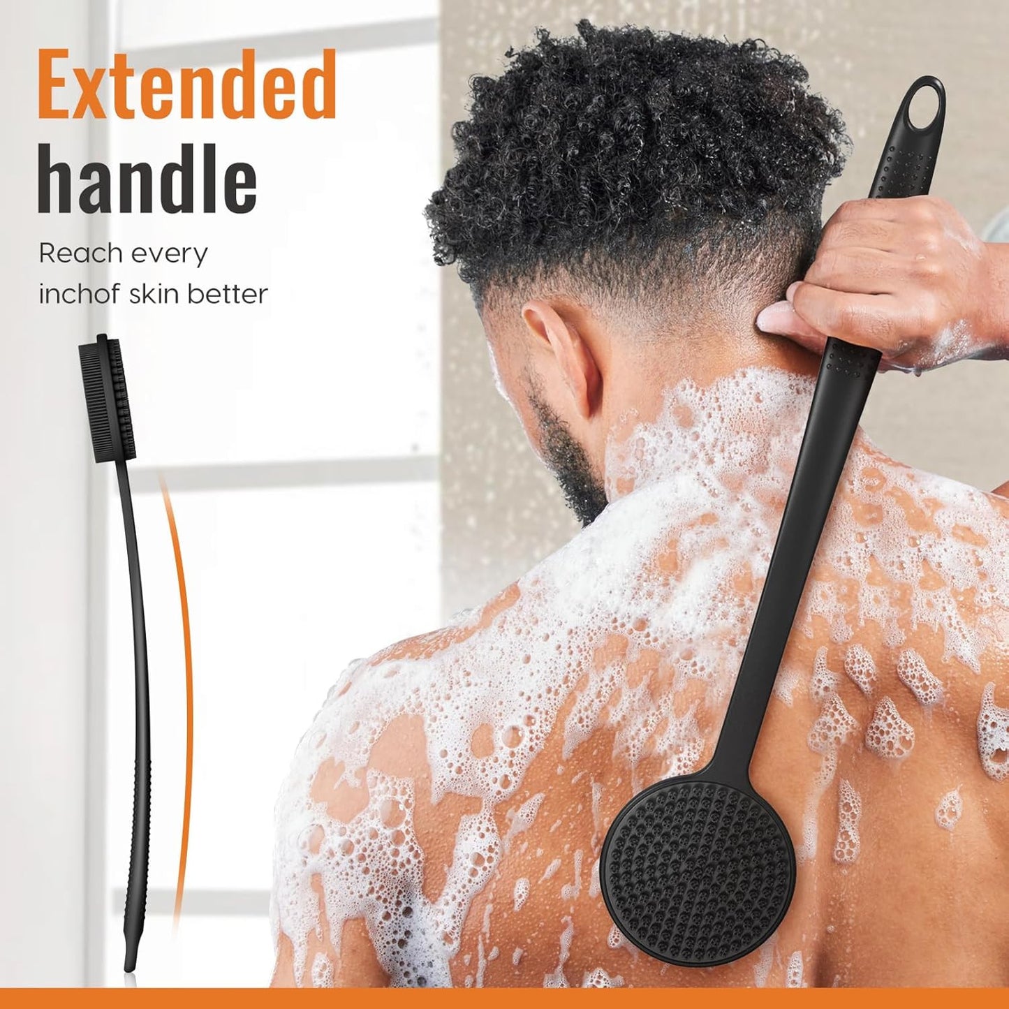 Silicone Bath Brush with Long Handle – Dual-Sided Scrub & Massage, Gentle Exfoliation, Hygienic & Eco-Friendly