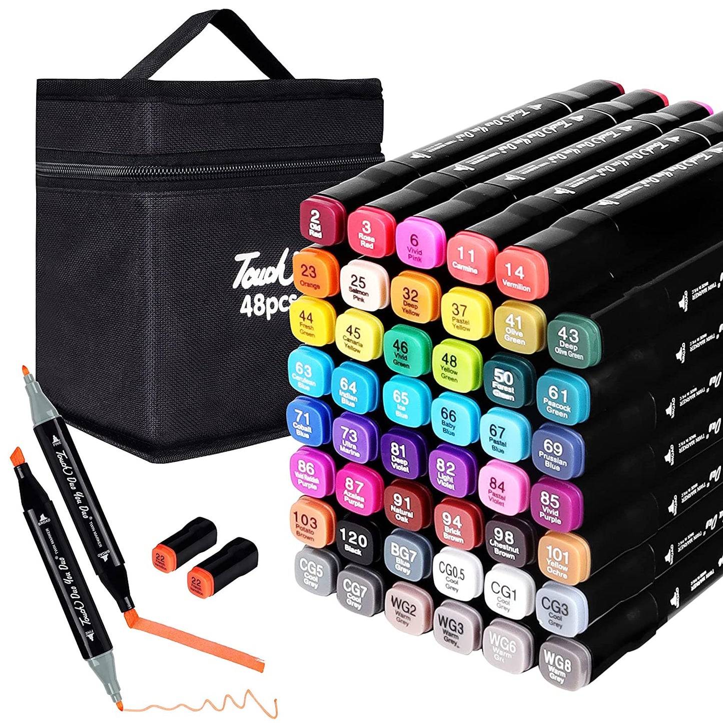 48 Pcs Dual-Tip Colour Marker Pen Set – Oil-Based, High-Pigment Markers with Bullet & Calligraphy Tips + Carry Case