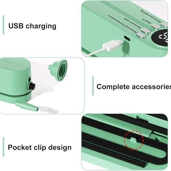 Mini Cordless Vacuum Sealer, 3-in - 1 Cordless Handheld Vacuum Sealer, Rechargeable Resealer Machine, Portable Bag Sealing Machine, Small Vacuum Sealer for Travel, Food Storage
