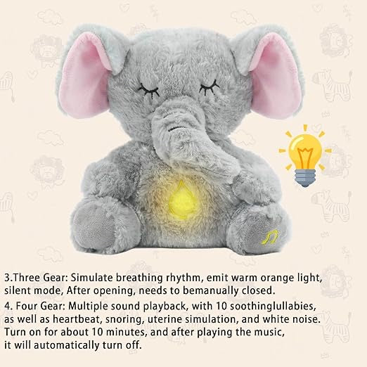 Breathing Elephant – Soothing Sleep Buddy with Music, Lights & Rhythmic Breathing Motion