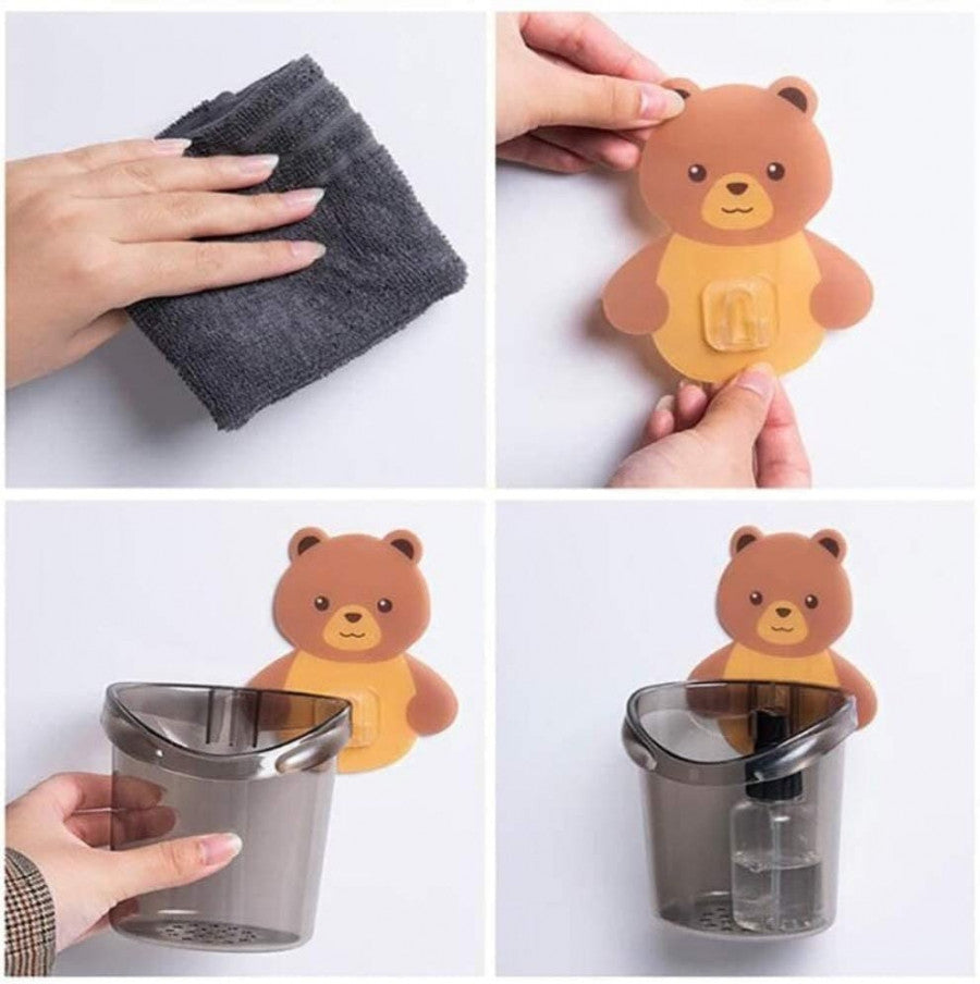 Teddy Bear Toothbrush Holder – Wall-Mounted Organizer for Bathroom & Kitchen (No Drills Needed) - Pack of 2