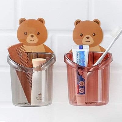 Teddy Bear Toothbrush Holder – Wall-Mounted Organizer for Bathroom & Kitchen (No Drills Needed) - Pack of 2