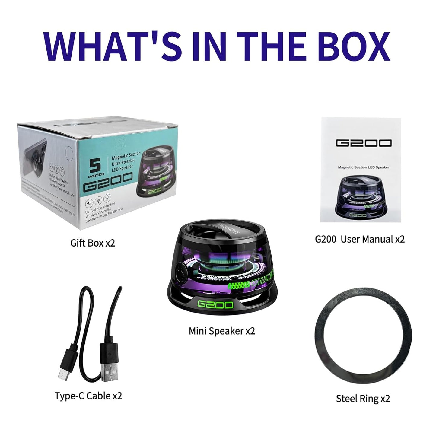 G200 Magnetic Bluetooth Speaker – Mini Wireless Speaker with RGB Lights, 5W Bass Sound, Bluetooth 5.3, Strong Magnet for iPhone & All Smartphones