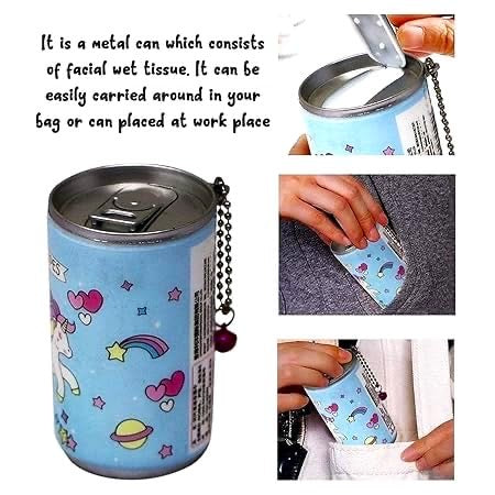 Mini Wet Wipes Tissue in Cartoon Printed Tin Can for Cleaning Face Body for Kids Girls Men Women, Wet Wipes Napkin, Portable Tin Wet Wipes ( 30 Wipes Can )