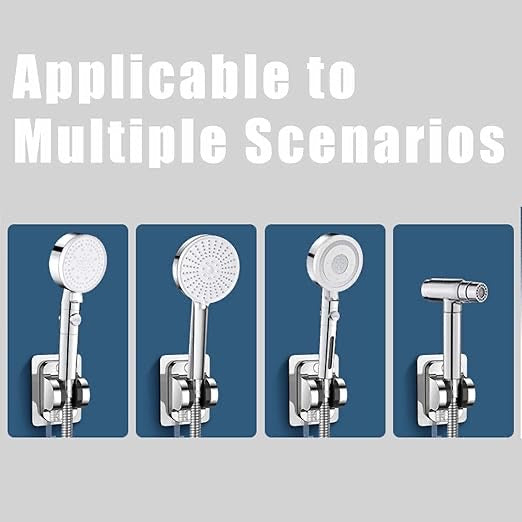 Heavy-Duty Adhesive Shower Head Holder | No-Drill Wall Mount | 90° Adjustable Angle & Built-In Hook | Universal Bathroom Fit