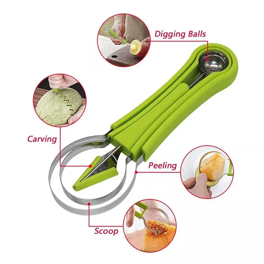 4-in-1 Fruit Scooper, Melon Baller & Carving Tool – Multi-Purpose Kitchen Gadget