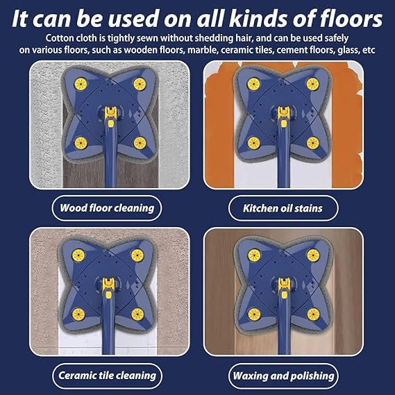 360° Self Squeeze Rotatable Adjustable Multifunctional Cleaning Mop with Stainless Steel Long Handle Push-Pull Squeezing Cleaning Мор (Four Leaf Shape)