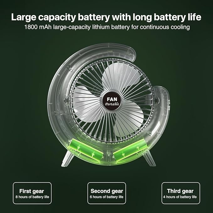 Colorful G-Shape Fan with LED Light – Quiet, Strong Wind, Rechargeable Mini Table & Desk Fan