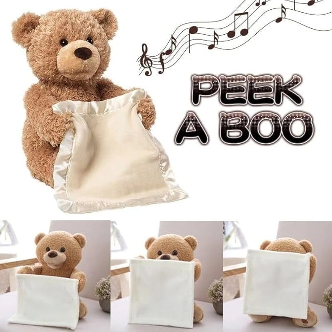 Peek-A-Boo Plush Toy - Interactive Brown Teddy Bear with Hide and Seek & Music Features, Stuffed Cartoon Toy for Kids