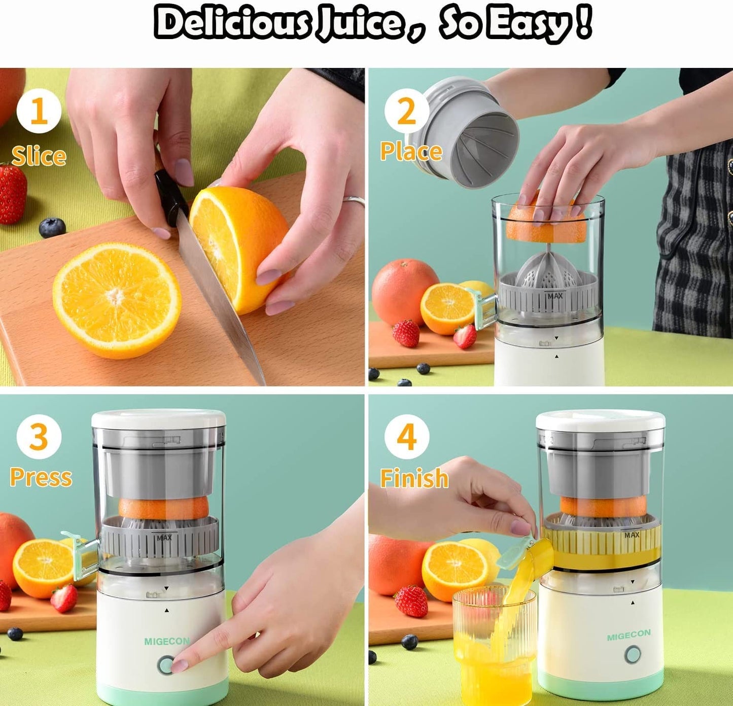 Wireless Electric Citrus Juicer – Portable USB Rechargeable Fruit Squeezer