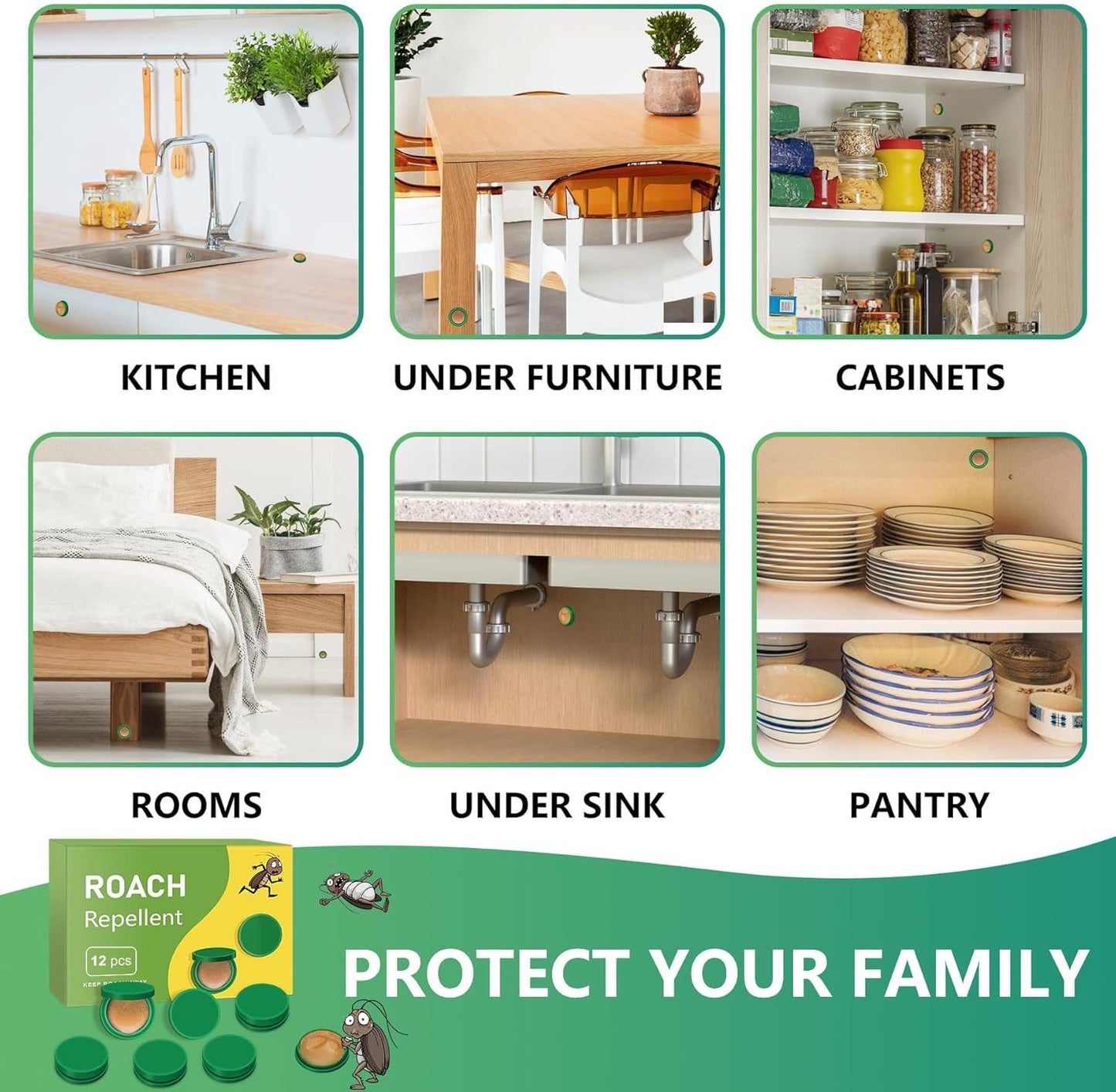 Natural Roach Bait Stations – Non-Toxic Cockroach Killer & Repellent | Indoor/Outdoor 12-Pack, Long-Lasting Nest Elimination