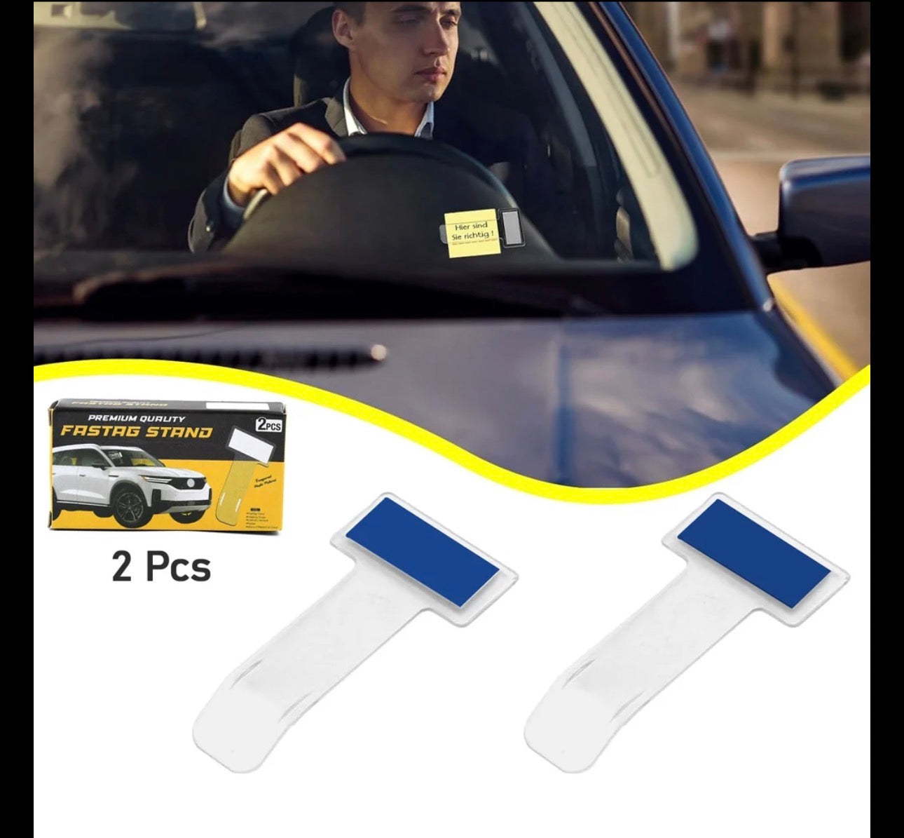 Self-Adhesive Windscreen Cardholder, Fastag Stand, Transparent Ticket Holder Car, Ticket Holder Car, Parking Permit Clip (2Pcs Set)