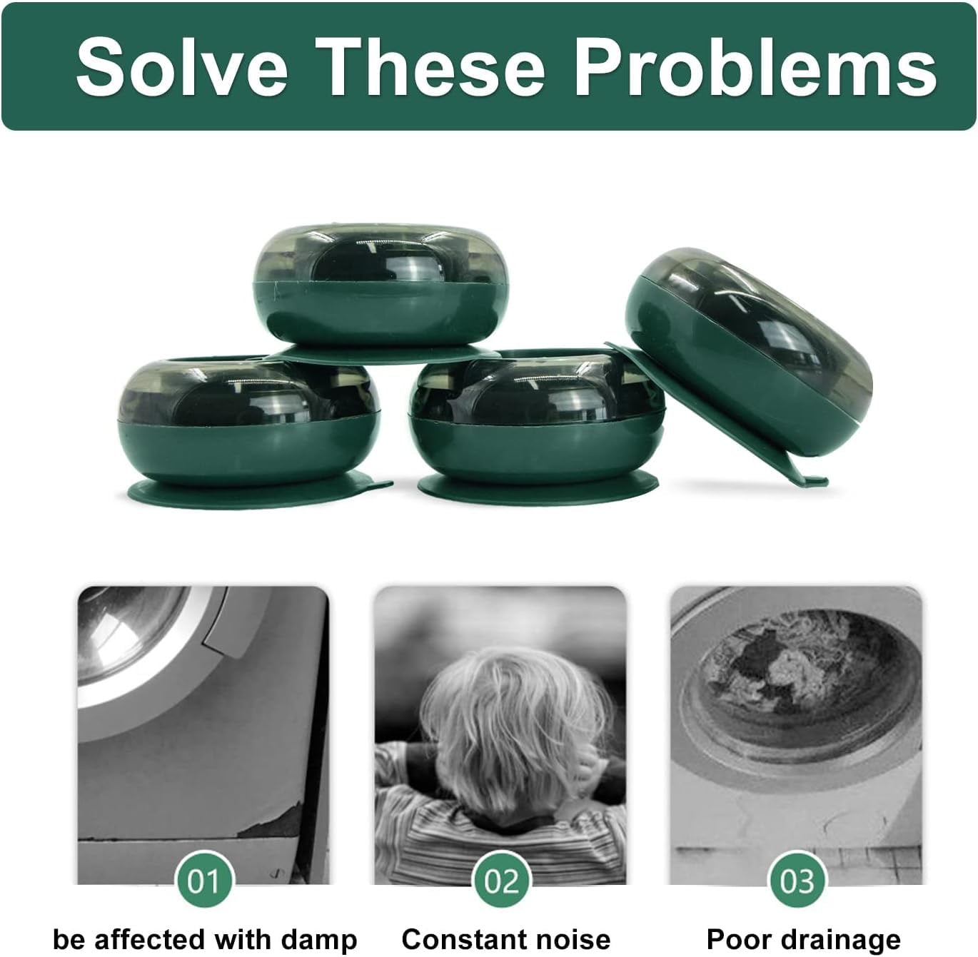 Washing Machine Pads - Shock & Noise Cancelling Support, Reducing Anti Slip Anti Vibration Feet Pads, Anti-Walk Dryer Washer Pads (4pcs Pack)