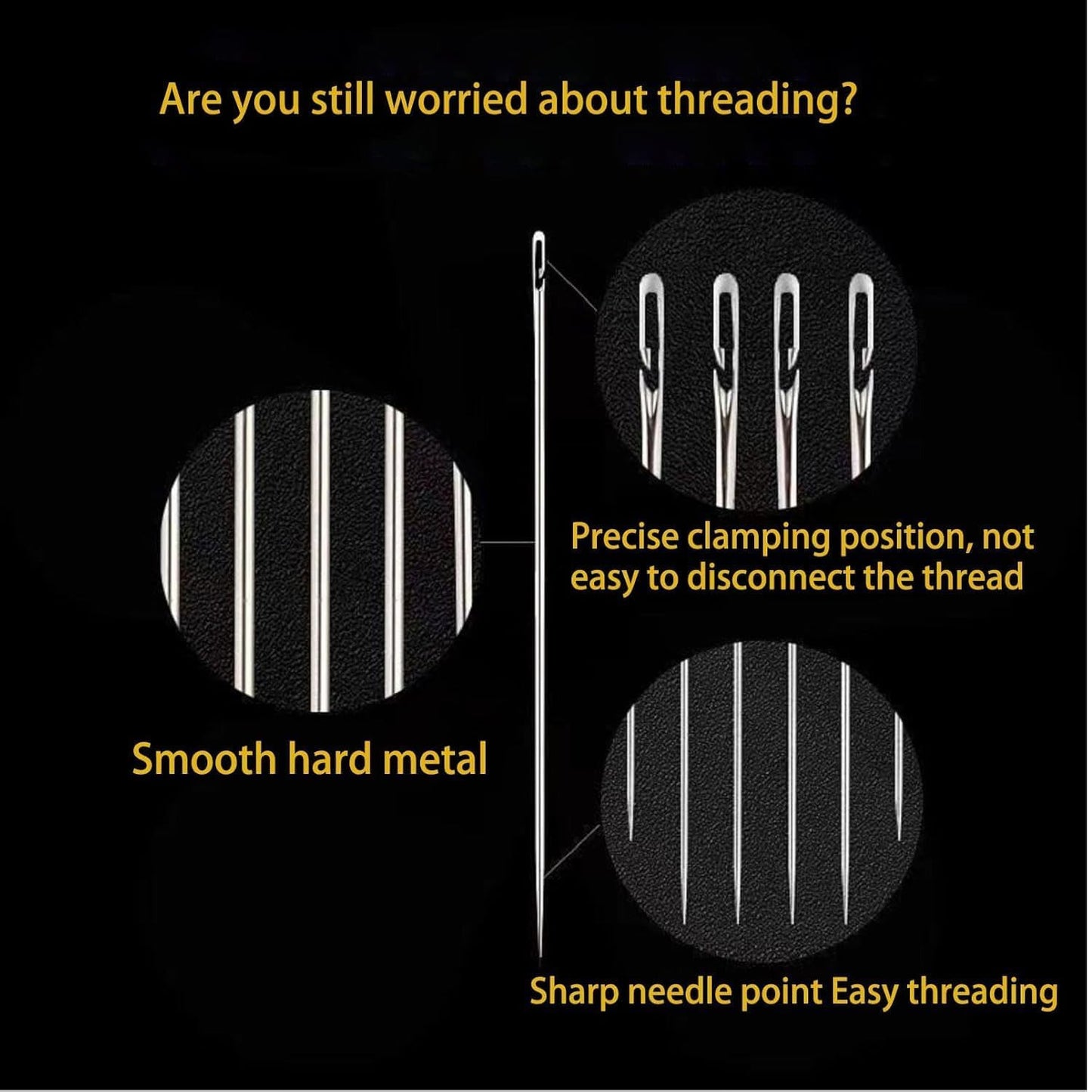 30 PCS Self-Threading Needle Set with Wooden Storage Case – Easy Thread Quilting & Sewing Needles