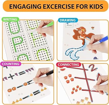 Magical Tracing Workbook Set for Kids – Reusable Calligraphy, Drawing & Writing Practice (Set of 4 Books with Pen + Refills)