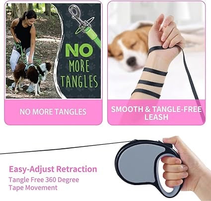 Retractable Dog Leash Single Handed Fast Lock Braking System Dogs Cats Rope Pink 3m | Pet Supplies | Dog Supplies | Leashes & Head Collars