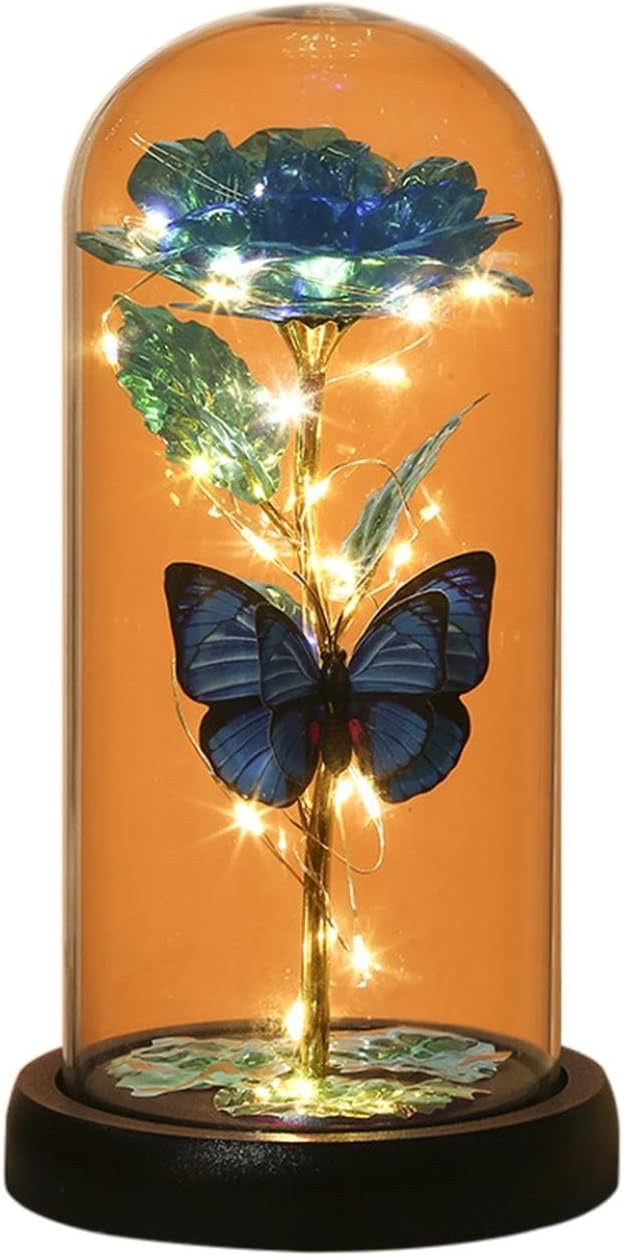 Forever Galaxy Rose in Glass Dome with LED Lights | Eternal Multicolor Rose Gift for Women | Romantic Valentine’s & Anniversary Decor