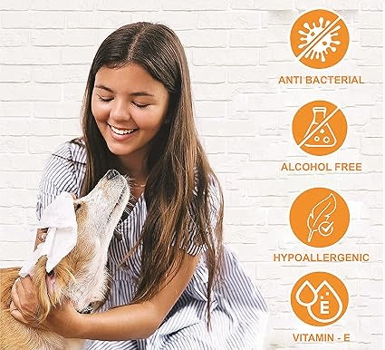 Pet Wet Wipes, Anti-Bacterial Cat & Dog Wipe, Soft Pet Moist Tissue Towelettes, Grooming Daily Care Wet Wipes for Dogs, Pups, Cats - (15X20 cm) - 50 wipes pack