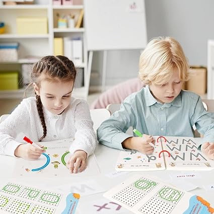 Magical Tracing Workbook Set for Kids – Reusable Calligraphy, Drawing & Writing Practice (Set of 4 Books with Pen + Refills)