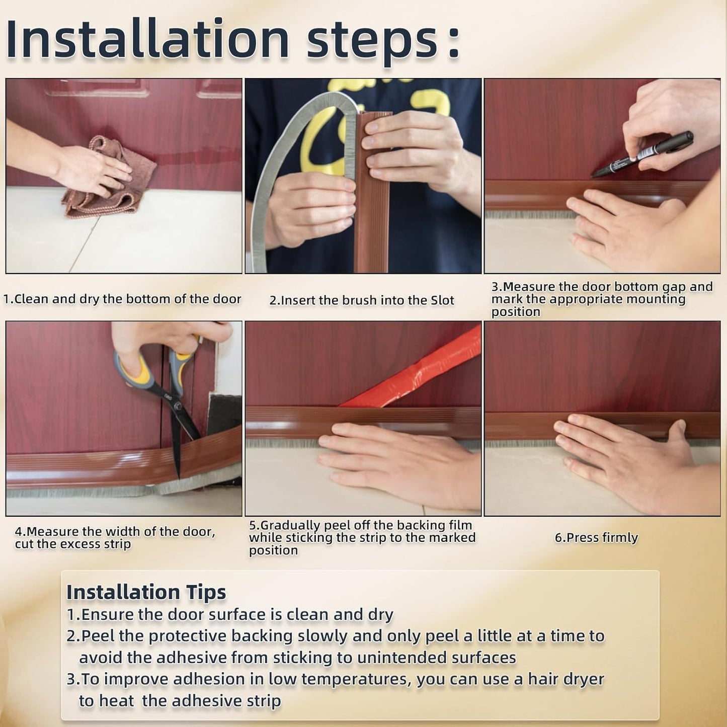 Bottom Door Seal Strip with Brush – 1 Meter Self-Adhesive Weather Stripping for Dust, Insects & Noise Protection