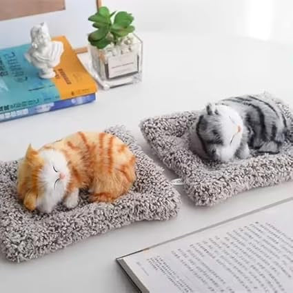Sleeping Cat Plush with Press-Activated Purring Sound – Soft Stuffed Animal for Kids, Car Dashboard & Desk Décor