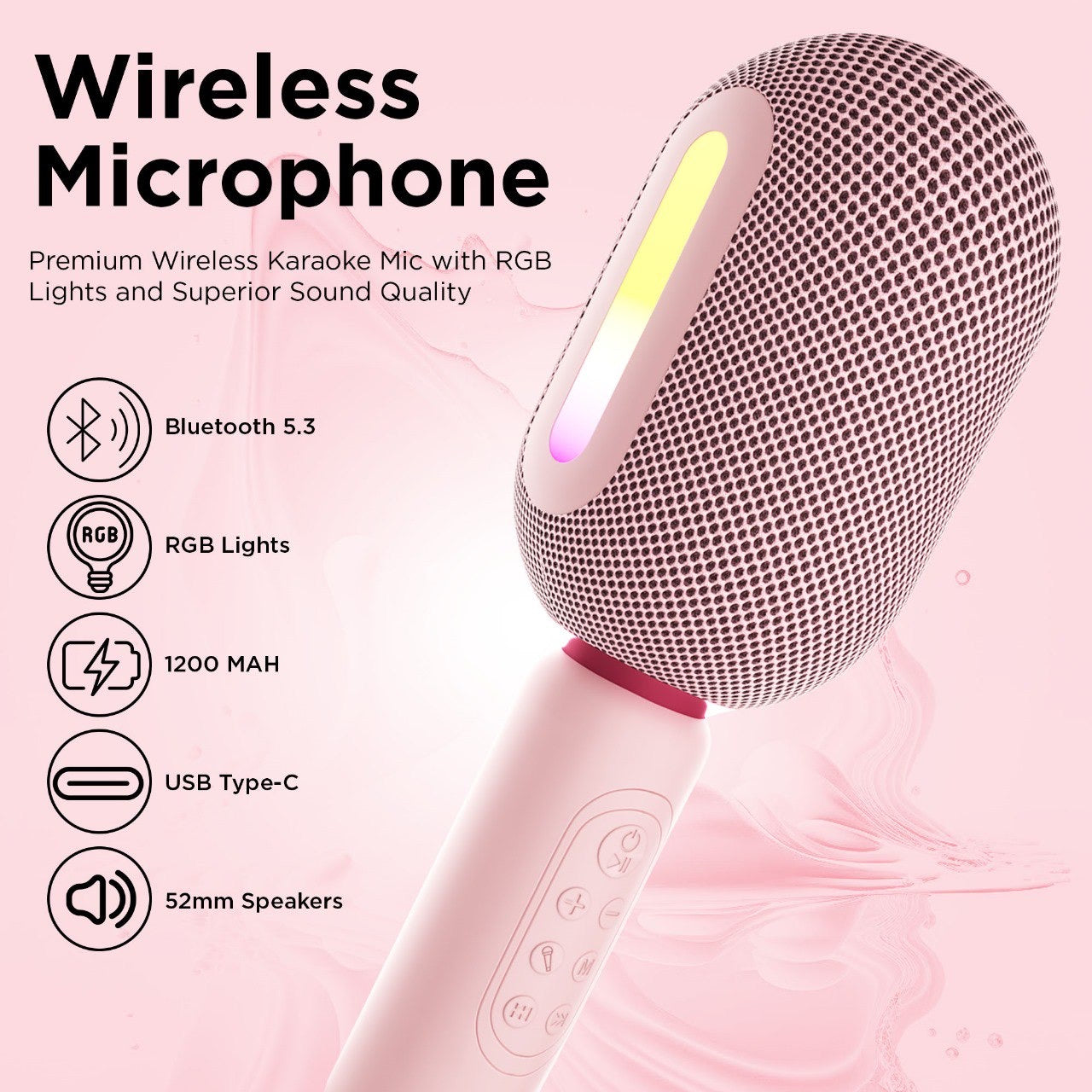 KMC-300 Wireless Karaoke Microphone & Party Speaker | DSP Sound, RGB Lights, Duet Mode & 3H Playtime