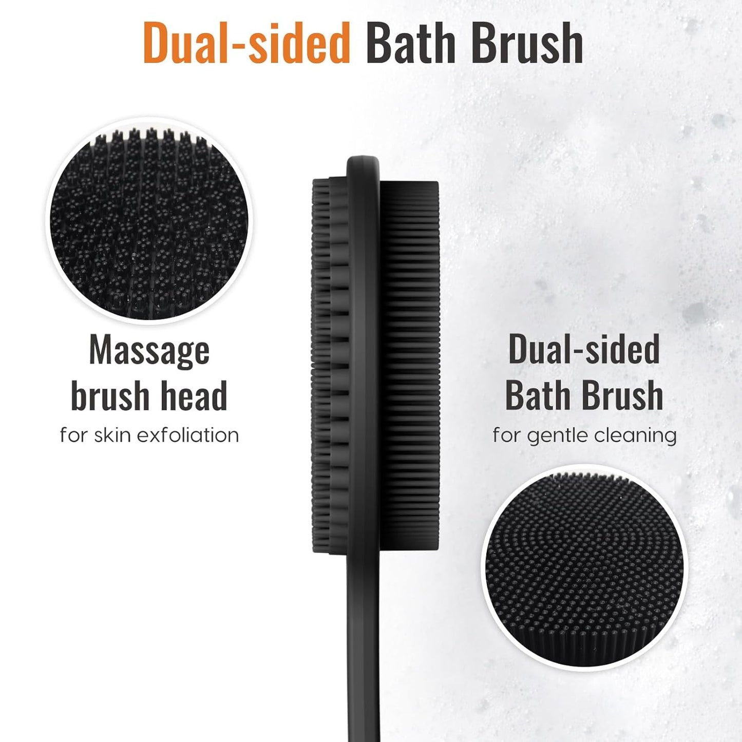 Silicone Bath Brush with Long Handle – Dual-Sided Scrub & Massage, Gentle Exfoliation, Hygienic & Eco-Friendly