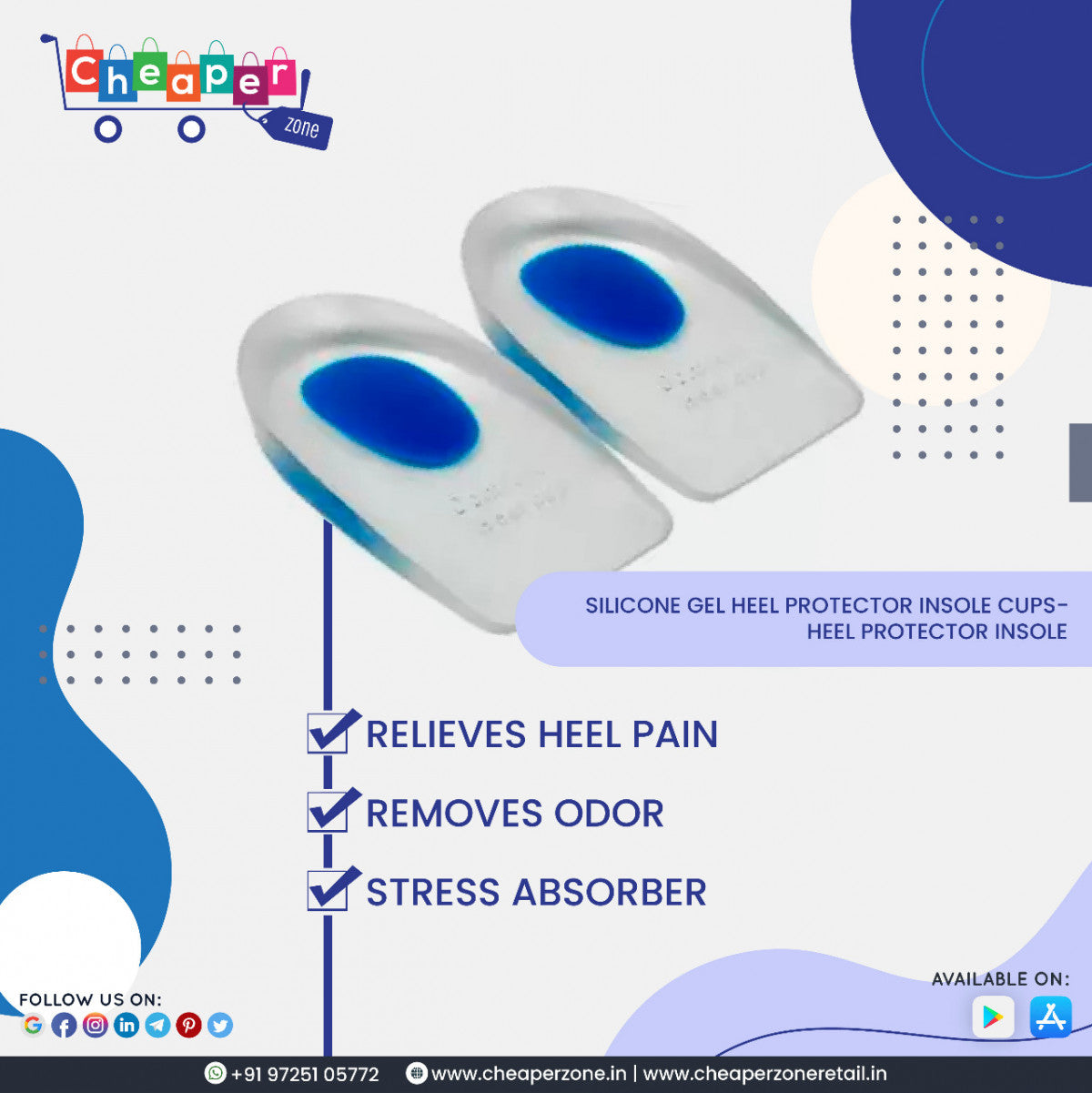 Blue Silicone Gel Heel Protector Insoles – Pain Relief & Shock Absorbing Orthopedic Support for All-Day Comfort (1 Pair)
