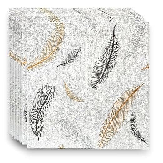 Foam Aesthetic Feather Printed Wallpaper Self Adhesive 3D Texture Style Wall Panels Peel &Stick Wall Tiles Waterproof Antifouling Wall
Sticker for Home (70cmX70cm)