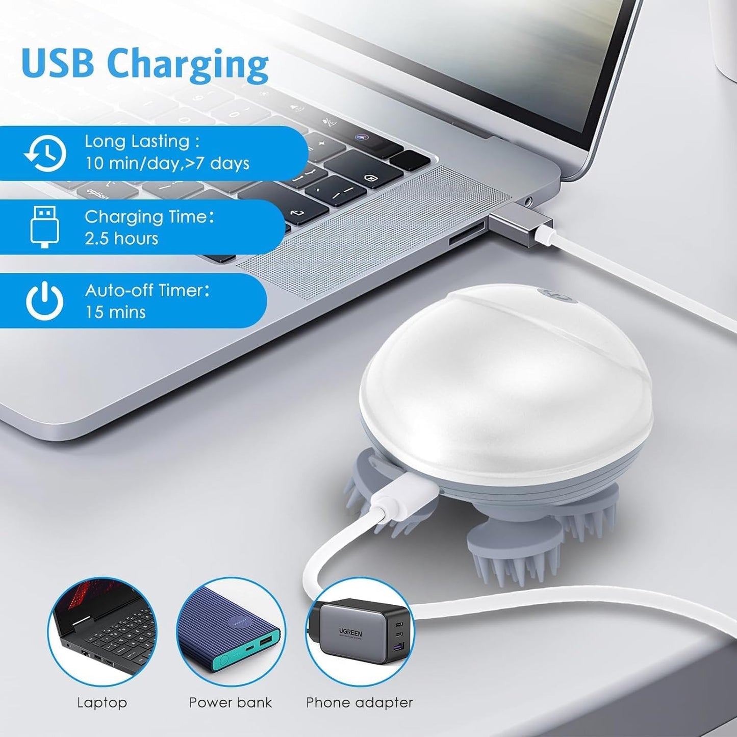 Electric Head & Scalp Massager – Relaxation, Stress Relief & Hair Growth with Waterproof Silicone