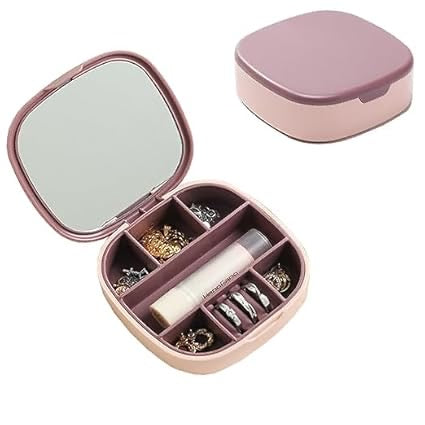 Travel Jewelry Box, Small and Portable Jewelry Storage Box with Mirror Earrings, Lipstick Necklace Storage Box Easy to Storage Jewelry Case Mini Cosmetic Holder Container
