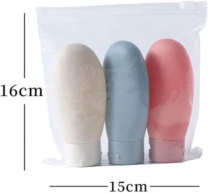 Travel Bottle, Leak Proof Refillable Squeezable Containers Set (60 ml) with 6 Label & Transparent Carry Bag for Liquid Shampoos, Soap & Toiletries Mini Essentials (3pcs Pack)