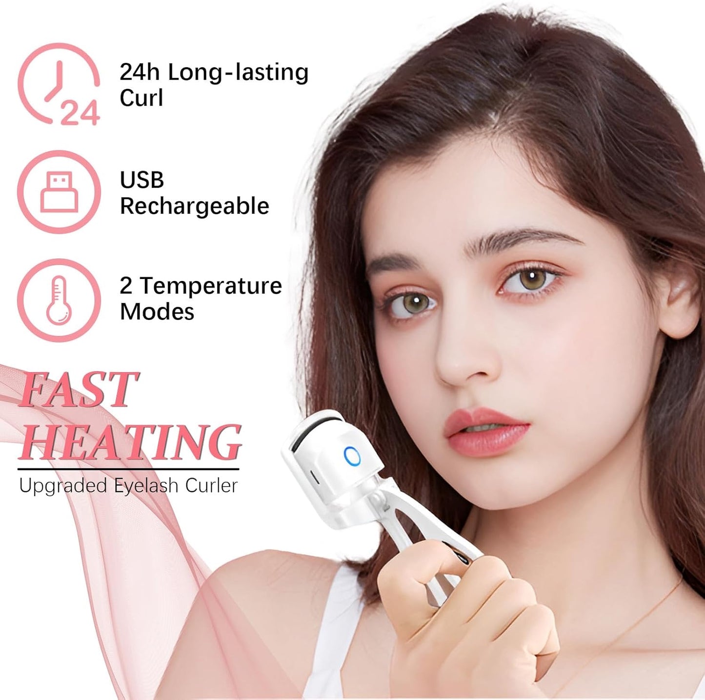 Heated Eyelash Curler, Electric Heated Lash Curler Rechargeable, 2 Heating Modes with Sensing Heating Silicone Pad, Portable Handheld Makeup Tools for Women