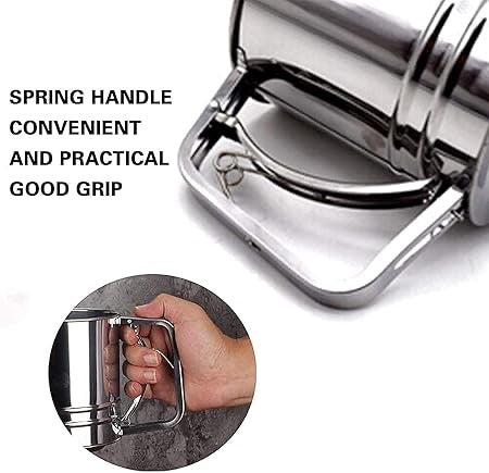 Stainless Steel Flour Sifter – Double-Layer Baking Sieve | One-Hand Press | Rust-Proof, Dishwasher Safe (250ml)