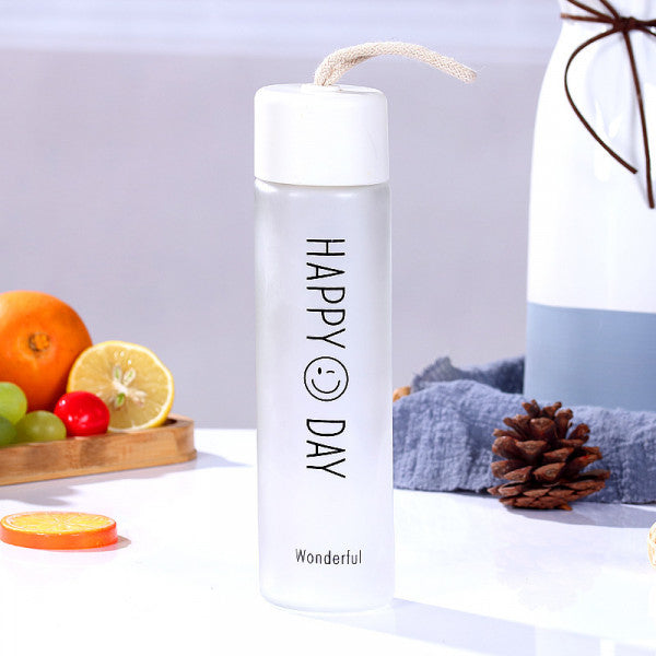 🌿 Slim Frosted Glass Water Bottle – Leak-Proof, Stylish & Reusable with Cup Cover