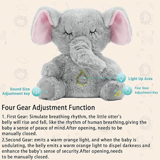 Breathing Elephant – Soothing Sleep Buddy with Music, Lights & Rhythmic Breathing Motion
