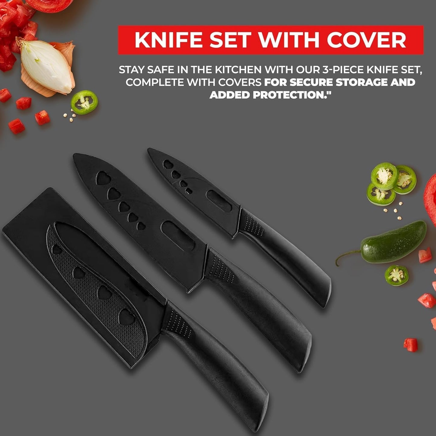3-Piece Premium Black Kitchen Knife Set – Sharp, Stylish & Professional Cutting