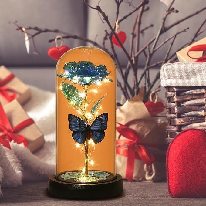 Forever Galaxy Rose in Glass Dome with LED Lights | Eternal Multicolor Rose Gift for Women | Romantic Valentine’s & Anniversary Decor