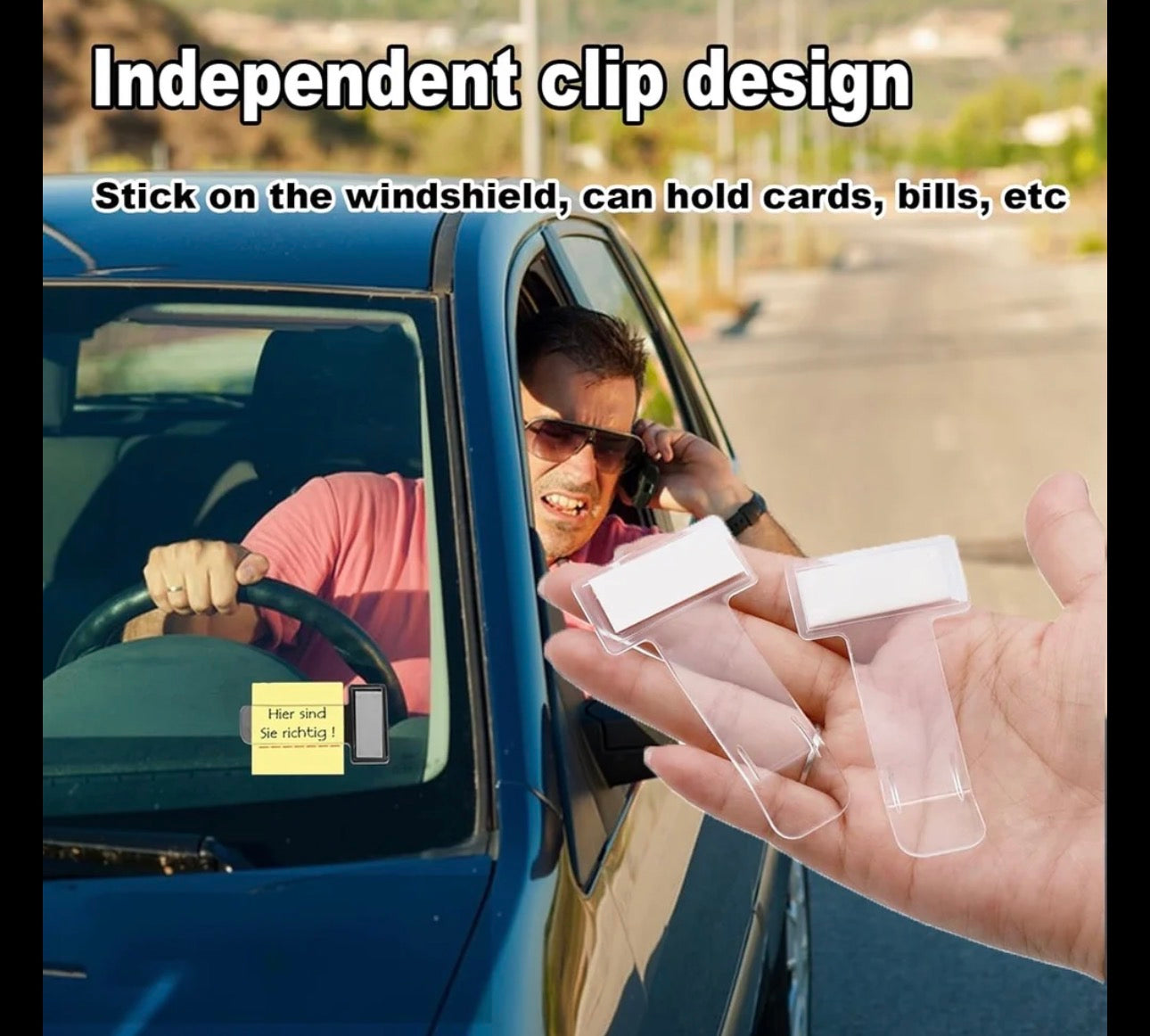 Self-Adhesive Windscreen Cardholder, Fastag Stand, Transparent Ticket Holder Car, Ticket Holder Car, Parking Permit Clip (2Pcs Set)