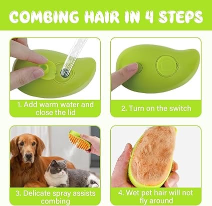 3-in-1 Steam Pet Grooming Brush – Self-Cleaning, Hair Removal & Massaging Comb for Cats & Dogs, Rechargeable