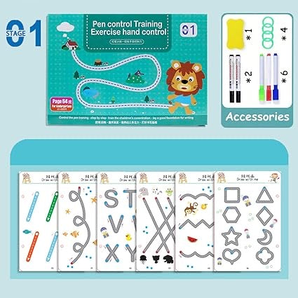 Magical Tracing Workbook Set for Kids – Reusable Calligraphy, Drawing & Writing Practice (Set of 4 Books with Pen + Refills)
