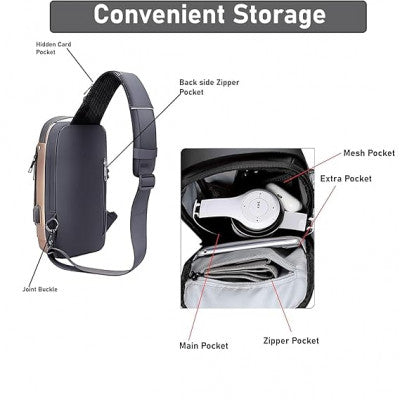 USB Chest Bag with Password Lock – Anti-Theft Sling Shoulder Backpack