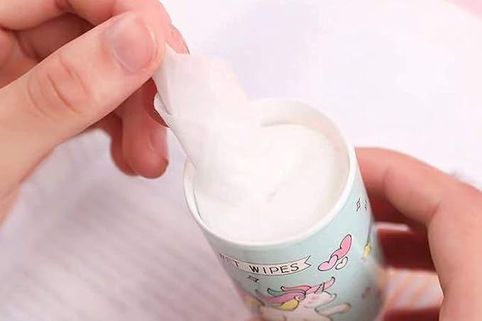 Mini Wet Wipes Tissue in Cartoon Printed Tin Can for Cleaning Face Body for Kids Girls Men Women, Wet Wipes Napkin, Portable Tin Wet Wipes ( 30 Wipes Can )