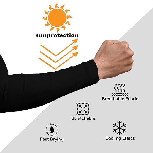 Full Arm Sleeves (1 Pair) – Cotton UV Protection, Cooling & Anti-Dust for Men & Women