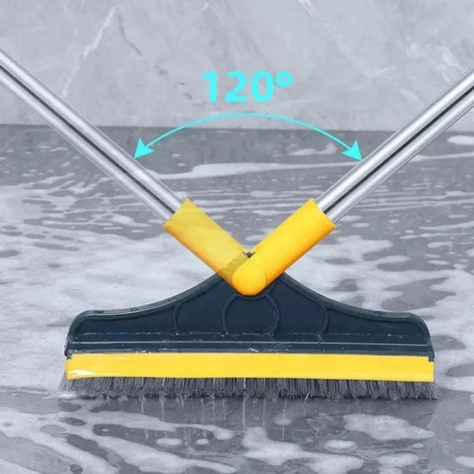 2-in-1 Long Handle Floor Cleaning Brush with Wiper – Scrub & Sweep in One