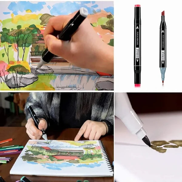48 Pcs Dual-Tip Colour Marker Pen Set – Oil-Based, High-Pigment Markers with Bullet & Calligraphy Tips + Carry Case