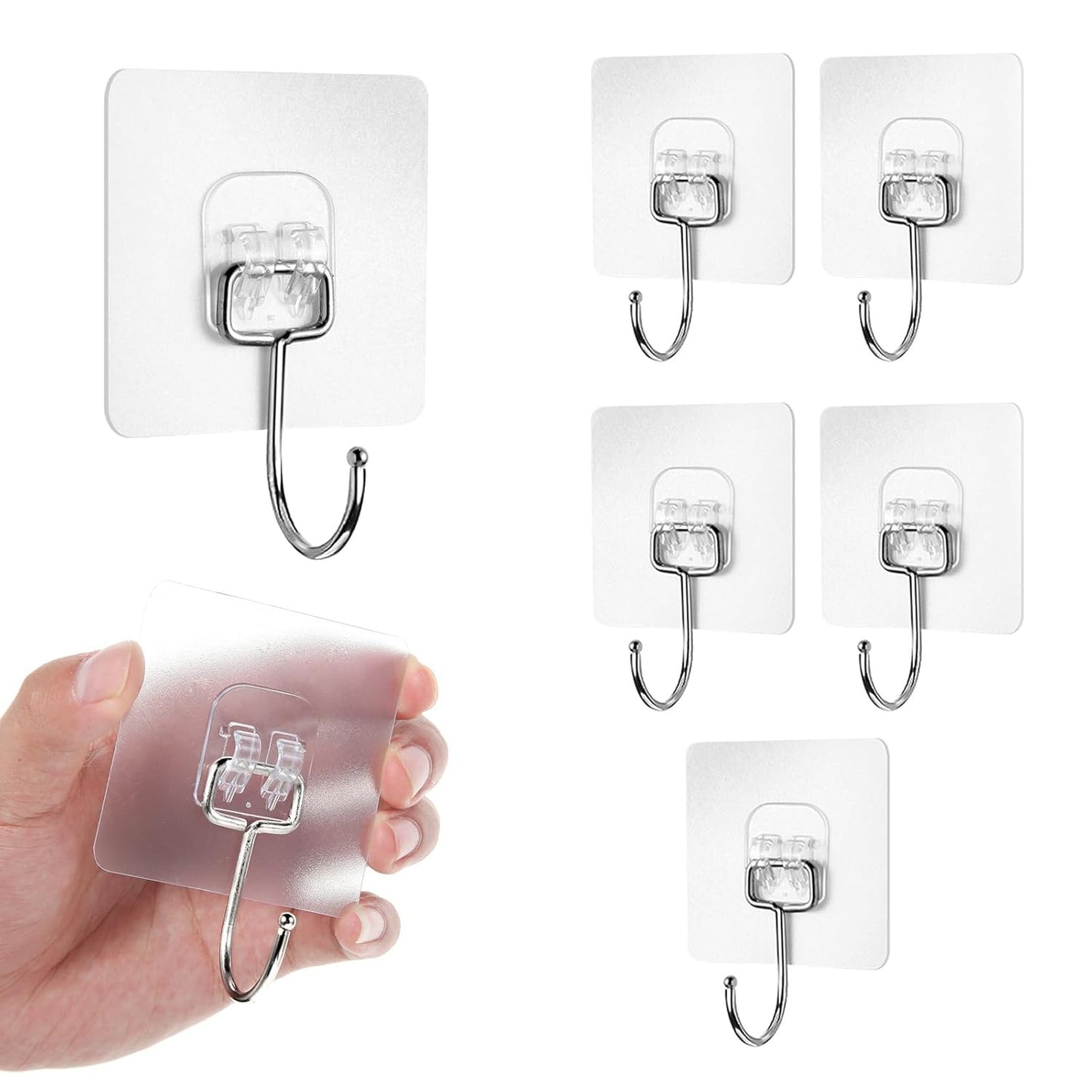 Transparent Large Adhesive Wall Hooks Hanger – Pack of 10, Heavy Duty & Reusable