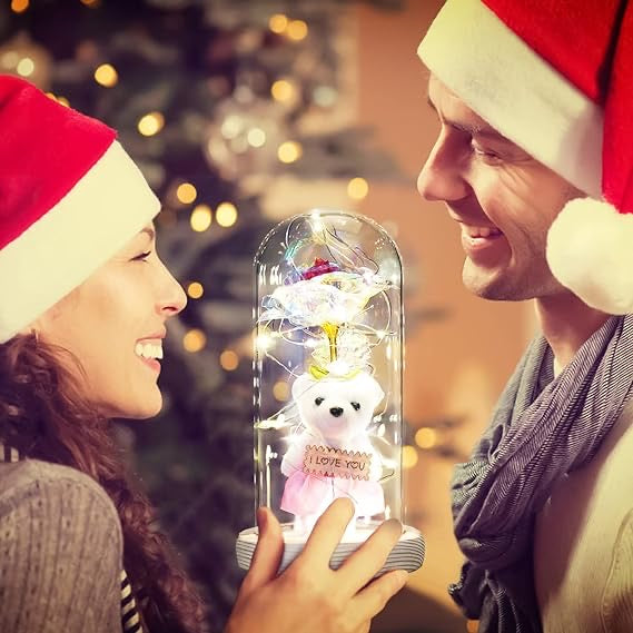 Galaxy Forever Rose in Glass Dome – Light-Up Eternal Crystal Flower with LED Glow | Romantic Gift Box for Valentine’s, Birthday, Anniversary & Special Occasions